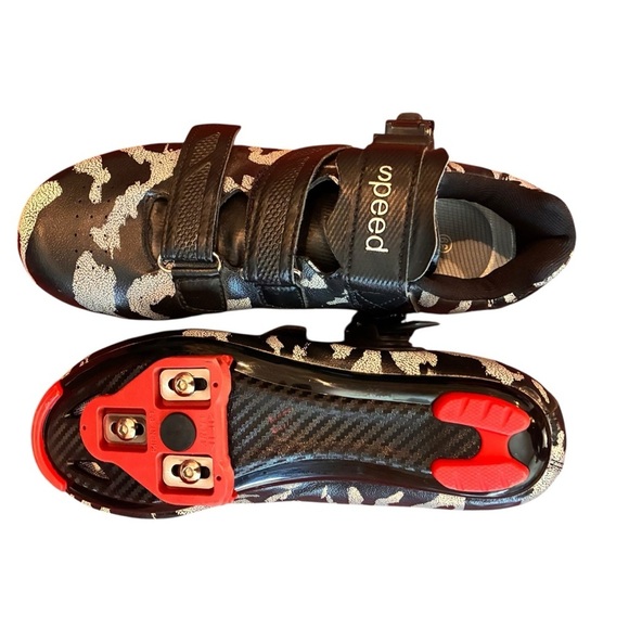 Speed Cycling Bicycle Road Bike Shoes Size 39 Black Gray Camo Camouflage - Picture 5 of 7